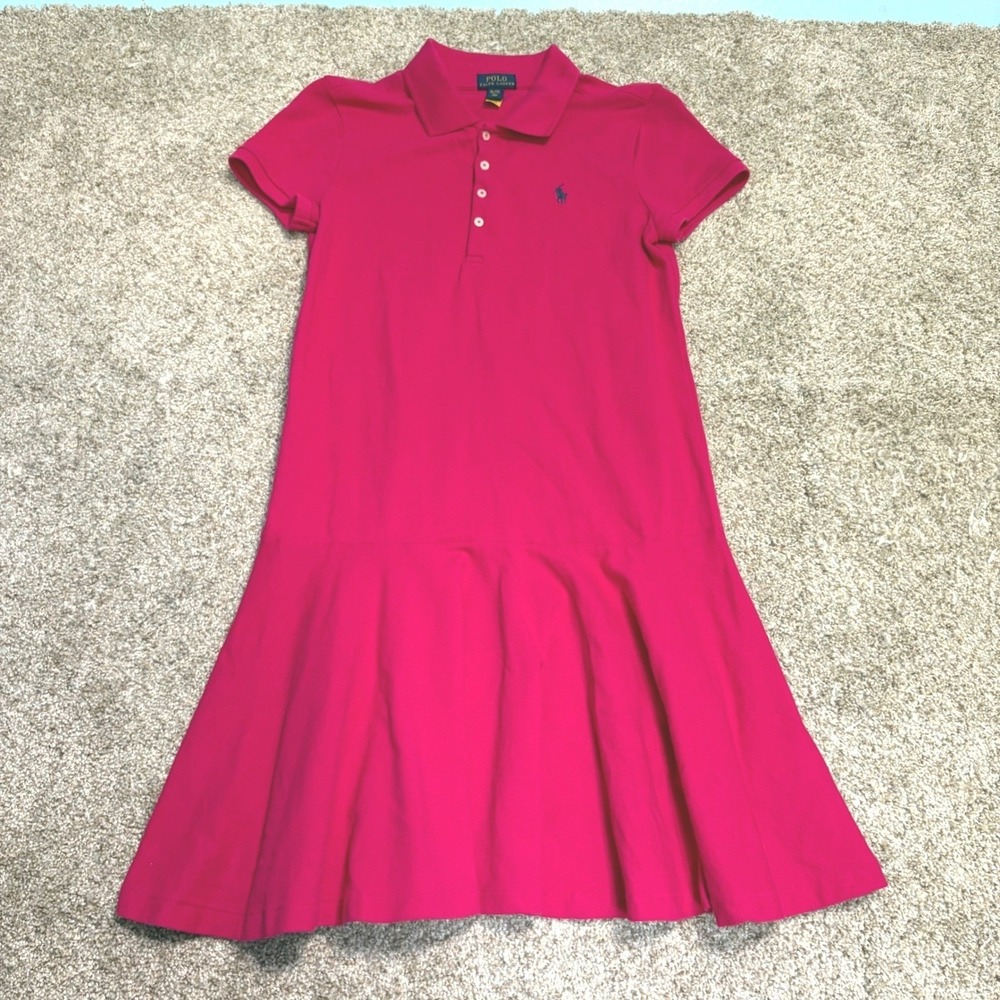 Polo Ralph Lauren Polo Dress Kids XL Pink Short Sleeve Drop Waist Pique Logo